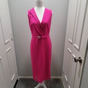 Joseph Ribkoff Signature Label Fuchsia Belted Midi Dress